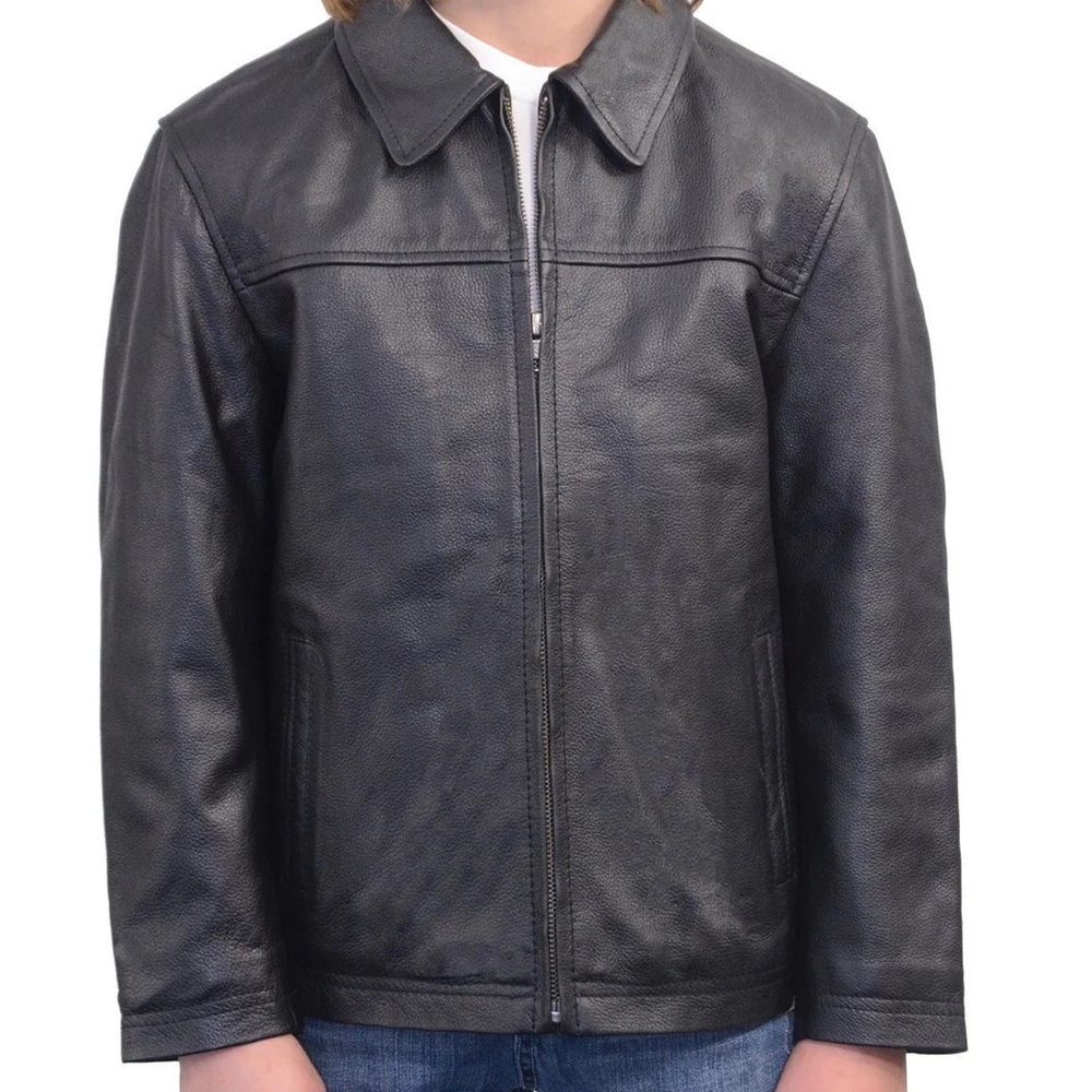 NWT MILWAUKEE LEATHER LKK1940 KIDS M JD BLACK LEATHER JACKET WITH FRONT ZIPPER